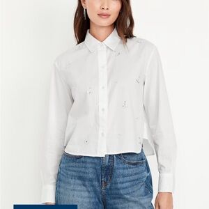 Old Navy Cropped White Button-Up Shirt with Embellishments